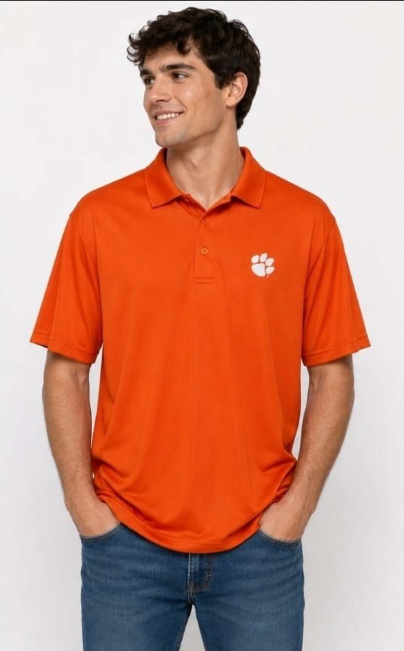 Vansport Men's 3XLT Clemson Orange Golf Polo SS Easy Care Logo Button New T90